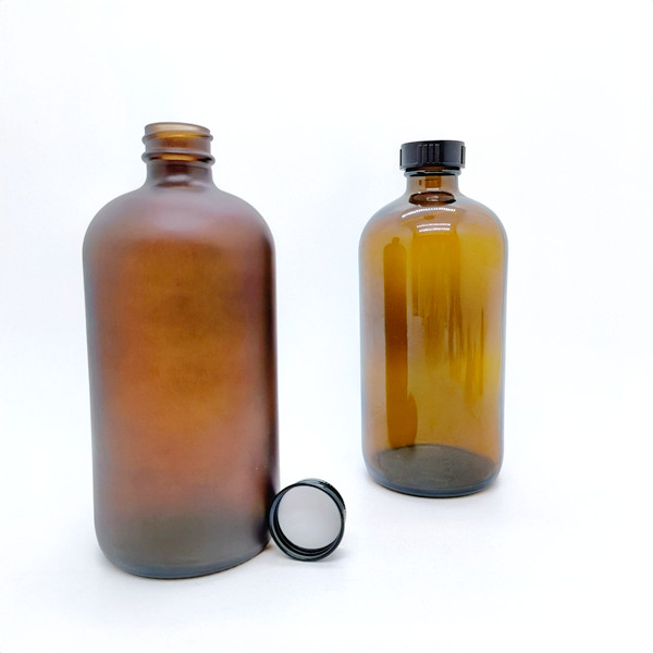 4 oz Amber Glass Bottle Boston Round Bottles With Black Poly Caps Brown Vanilla Extract Bottles for Essential Oil, Perfume