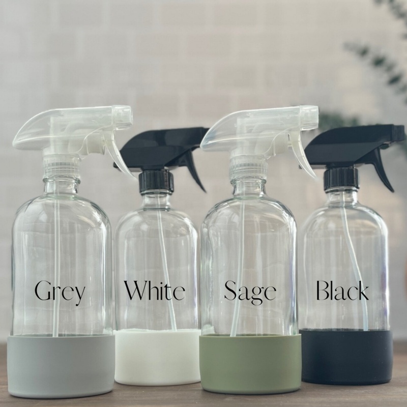 500ml 16oz Empty Boston Round Clear Amber Room Glass Spray Bottle With Trigger Sprayer and Silicone Sleeve for Cleaning