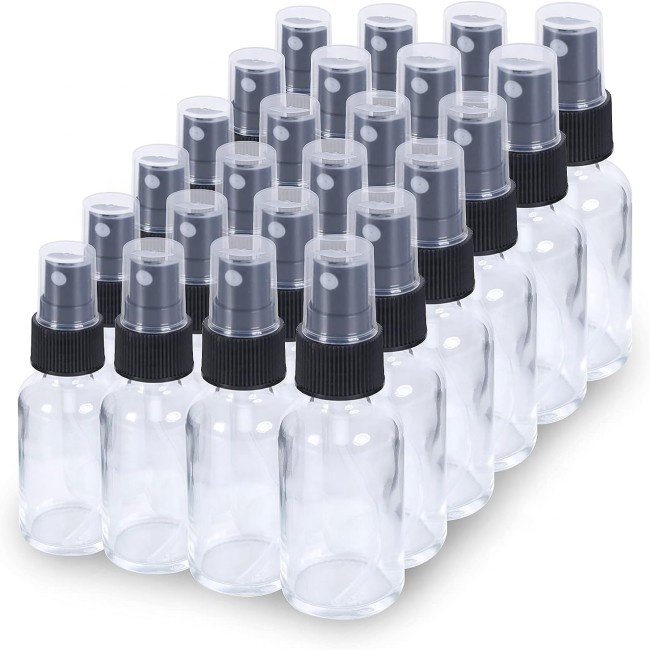 1oz & 2oz Fine Mist Boston Glass Bottles With Black Sprayer Small Empty Vials for Bath Beauty Hair Cleaning