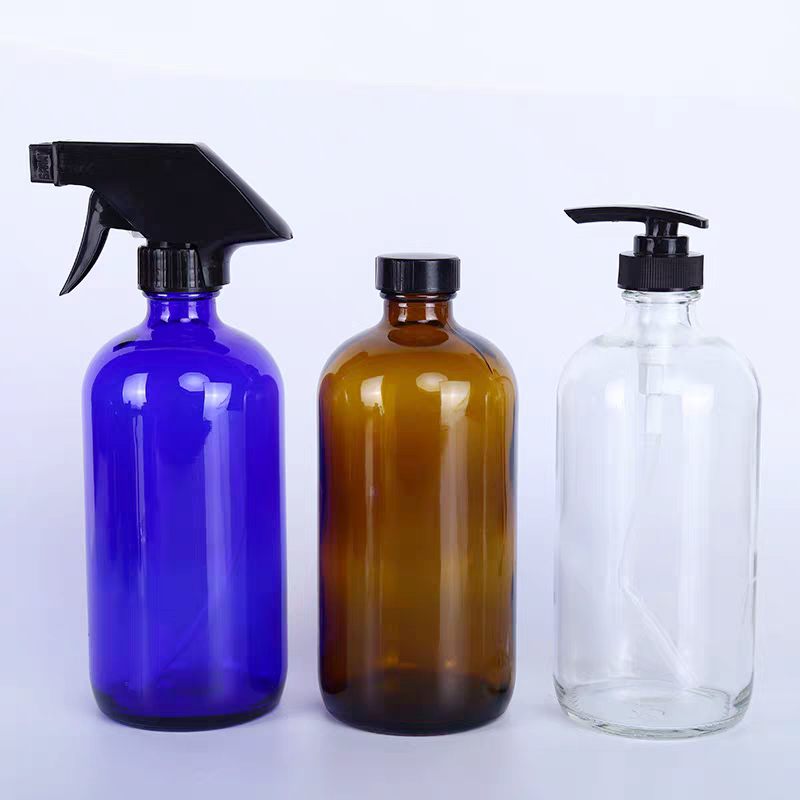 Custom 500ml Blue Clear  Amber Bottles Fine Mist Trigger Water Oil Spray Bottle for Cleaning Solutions