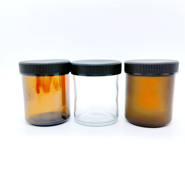 2 3 4 Oz 8 Ounce 16 oz Clear  White Ceramic Amber Glass Child Resistant Class Jar With Plastic Wood Bamboo Cap