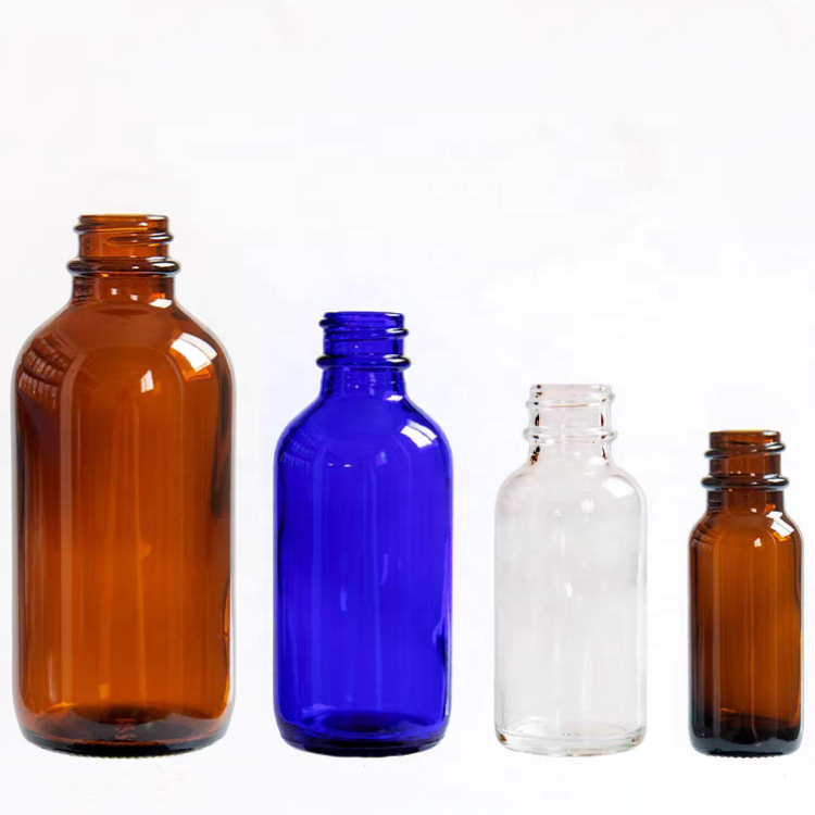 Wholesale Empty Amber Blue Clear Boston Round1oz 2oz 4oz 8oz Refillable Brown Glass Bottle With Pump