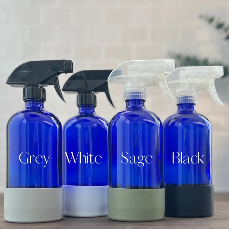 16oz 500ml Round Cobalt Blue Boston Glass Pump Mist Spray Bottle for Hand Sanitizer Sprayer