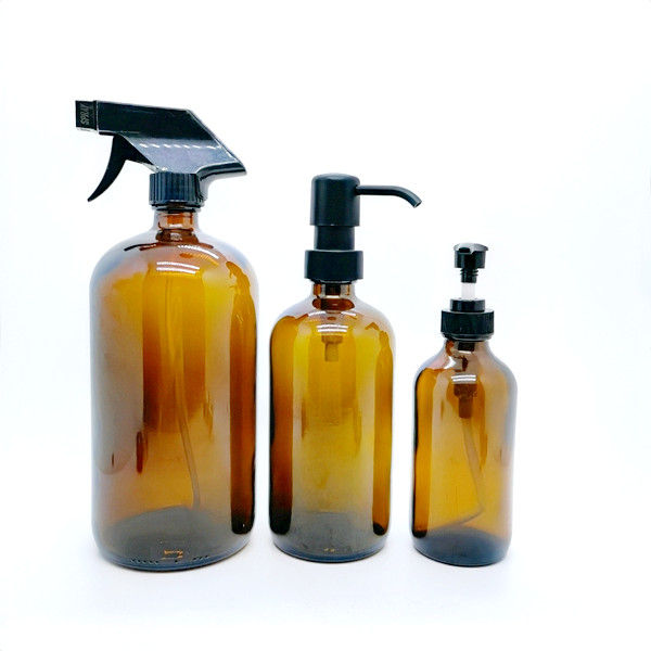 Refillable 4oz 8oz 16oz 32oz 17oz Containers Amber Glass Spray Bottles With Silicone Sleeve for Essential Oils