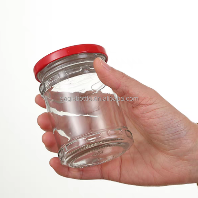 Customizable Round Glass Mason Jars With Metal Lid for Honey Jam Jelly Pickle Pepper and Chilly Sauce