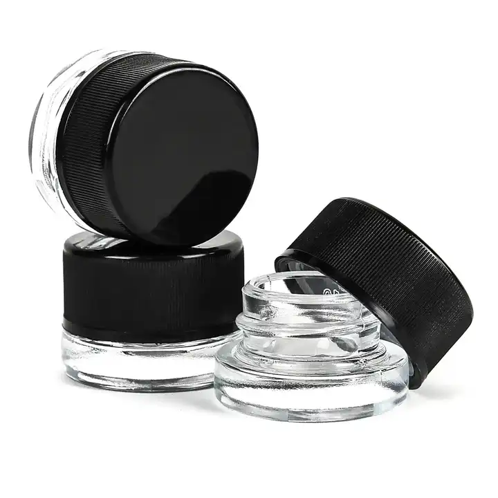 5ml 7ml 9ml Round Child Resistant Clear Glass Concentrate Jar With Screw Black Childproof Lids Wax Container for Cbd Eye Cream