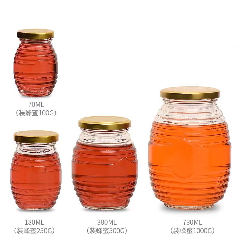 Recyclable Empty 70ml 180ml 380ml 730ml Free Samples Glass Honey Bottle 100ml 250ml 500ml Oval Shape Glass Honey Jars