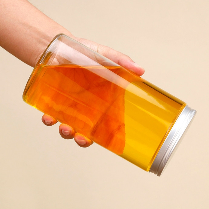 Wholesale Food Container Clear Glass Honey Storage Jar With Silver Gold Screw Metal Cap 250ml 500ml Straight Sided Glass Jars