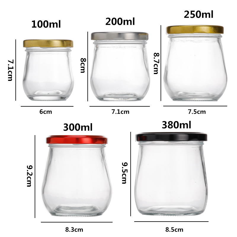 100ml 200ml 250ml 300ml Empty Pudding Glass Jar Bird's Nest Bottle With Screw Tin Lid