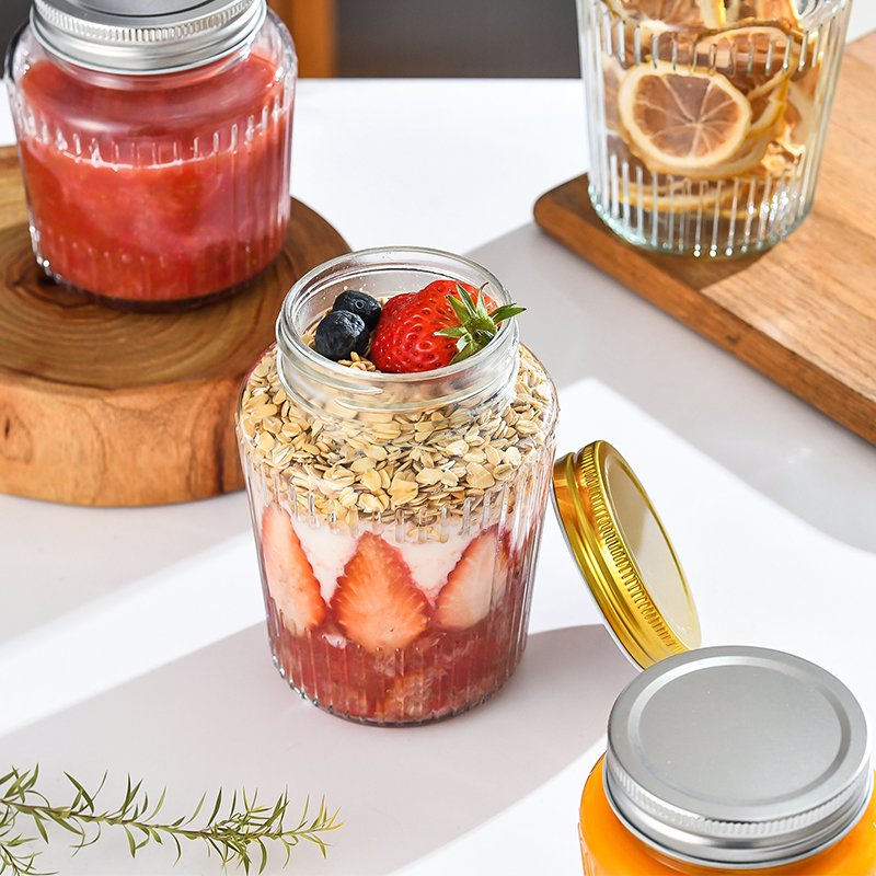 150ml 250ml 380ml 500ml Fat Squat Round Clear Glass Jars Empty for Honey Jam Jelly Canning Chili Sauce