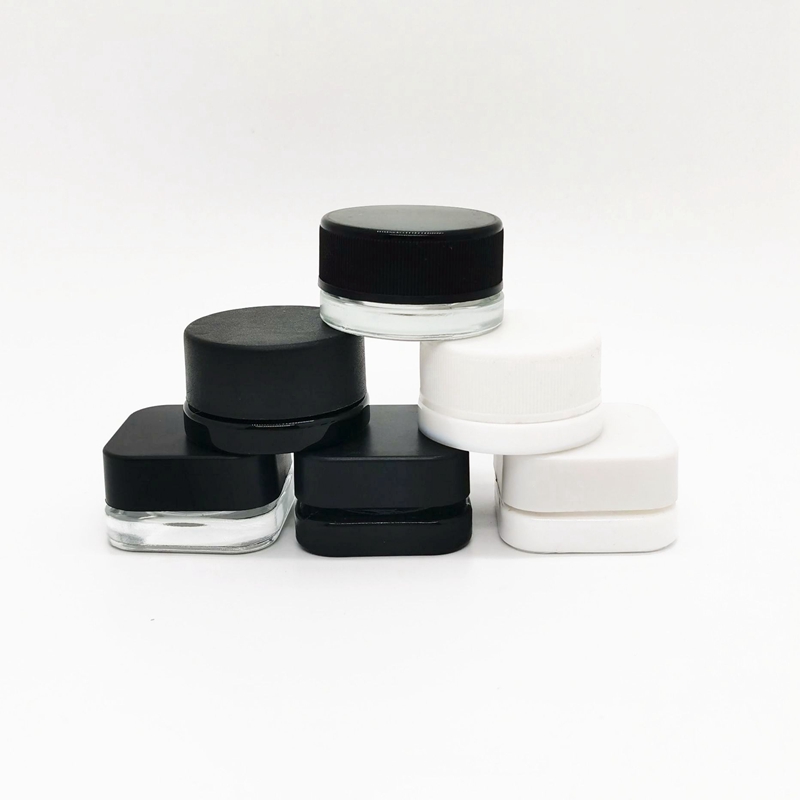 5ml 5g Square White Glass Black Jars Concentrate Containers Child Resistant Cap Child-proof glass jar glass bottle