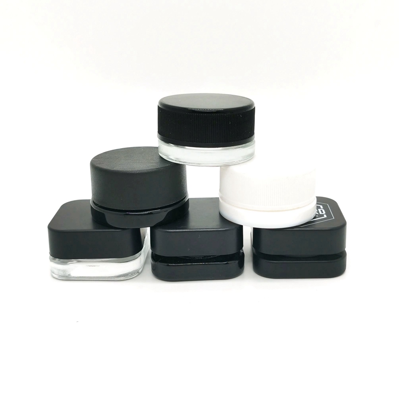 Hot Sale Mini Childproof Plastic Cap Square Glass Concentrate Storage Jar With Cr Lid 3g 5g 9g Glass Bottle Child Resistant Lid