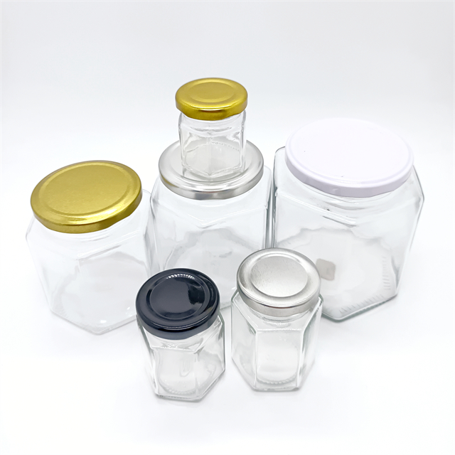 500ml Hexagon Transparent Glass Honey Jars 16oz Clear Glass Storage Jar for Honey Hexagon Storage Glass Bottle