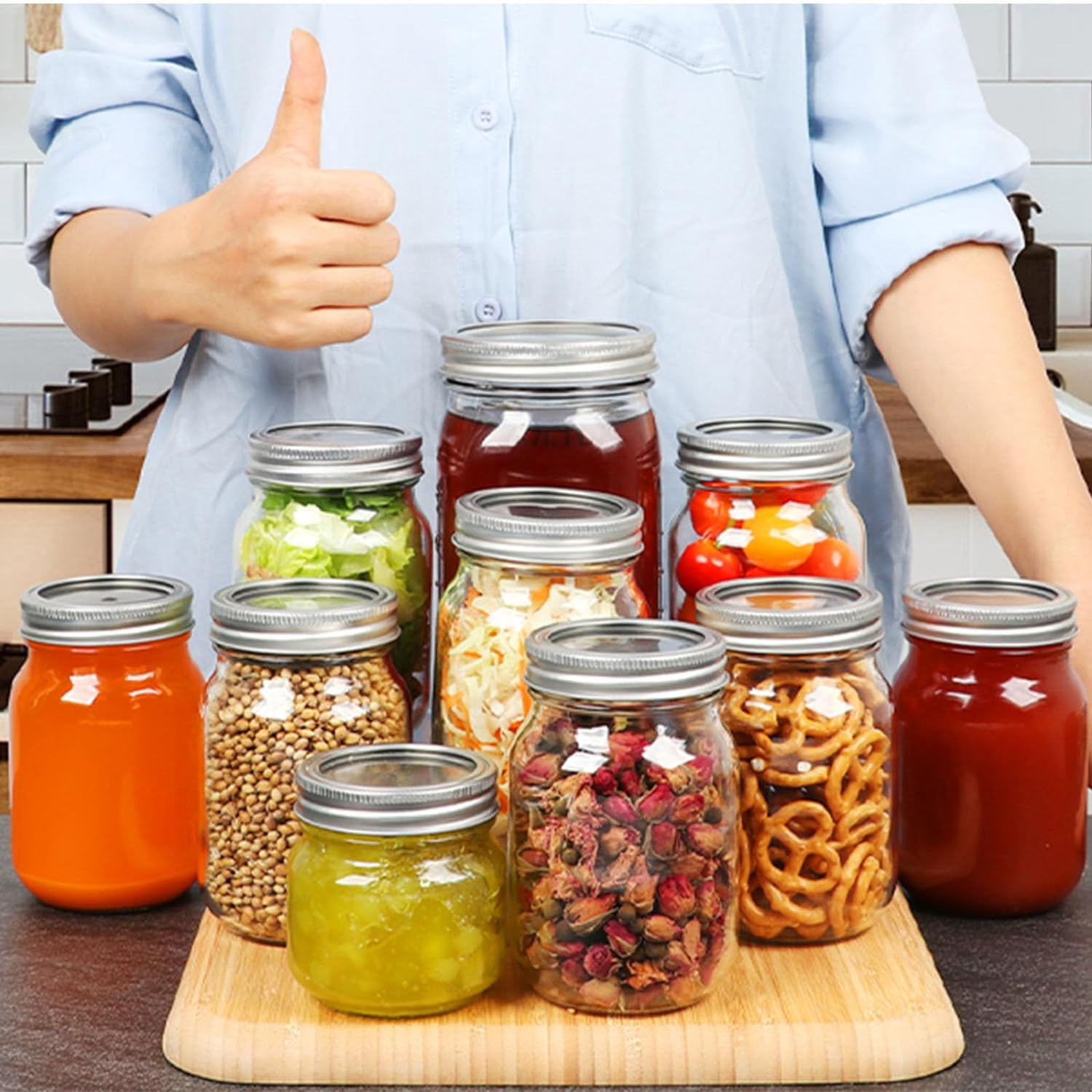 Custom 8 Oz 16 Oz 32 Oz Empty Clear Wide Mouth Canning Food Storage Glass Mason Jar With Lids for Canning