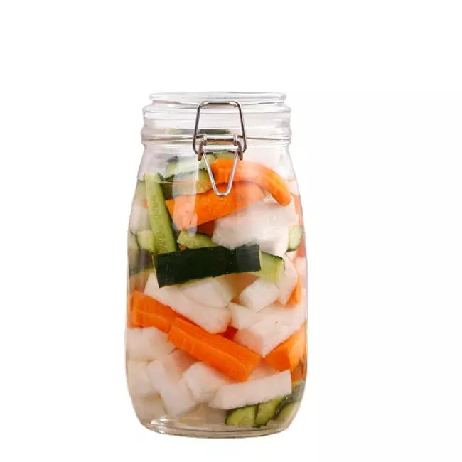 Food Grade Airtight Glass Storage Jam Jar / Pickle Jar With Stainless Steel Metal Clip 200ml 500ml 750ml 1000ml