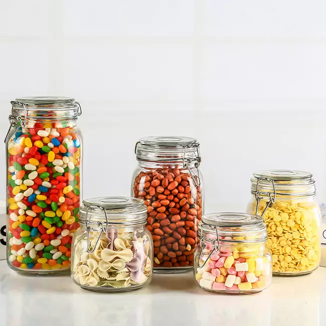 88 Oz Food Storage Jars Square - Storage Containers With Clear Sealed Cord Clip Fasteners for Kitchen Canned Cereal Pasta