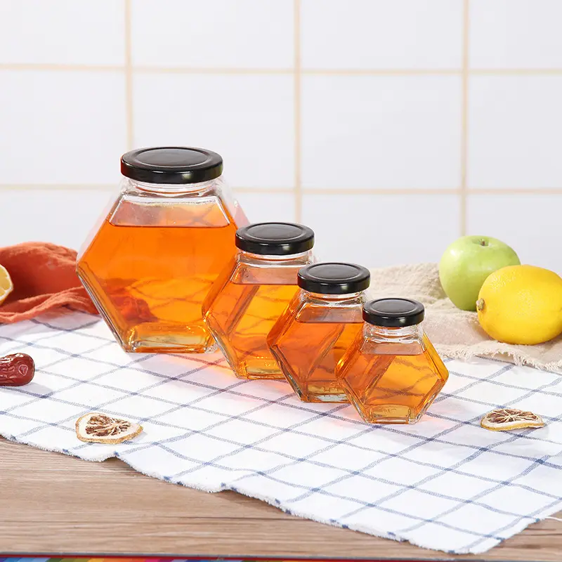 Custom 100ml 380ml 730ml Honey Jars Jelly Jam Cheap Hexagon Glass Honey Jar for Honey