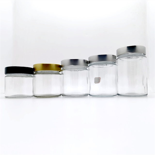 Eco Friendly 70ml 100ml 150ml 250ml 300ml 500ml Honey Spice Pudding Jar Round Glass Food Storage Jar With Black Metal Screw Lid