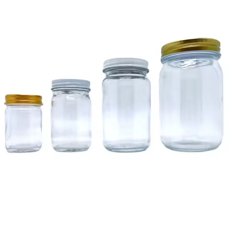 Hot Sale 4oz 8oz 300ml 600ml 750ml 32oz Glass Storage Recyclable Jar Mason Jar With Metal Lid Ring Metal Band Canning