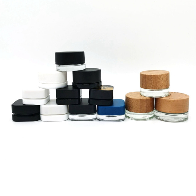 5ml 7ml 9ml Square Jar W/Dual Compartments Cube Jar Glass Container Concentrate Jars With Child Safe Black  Cap