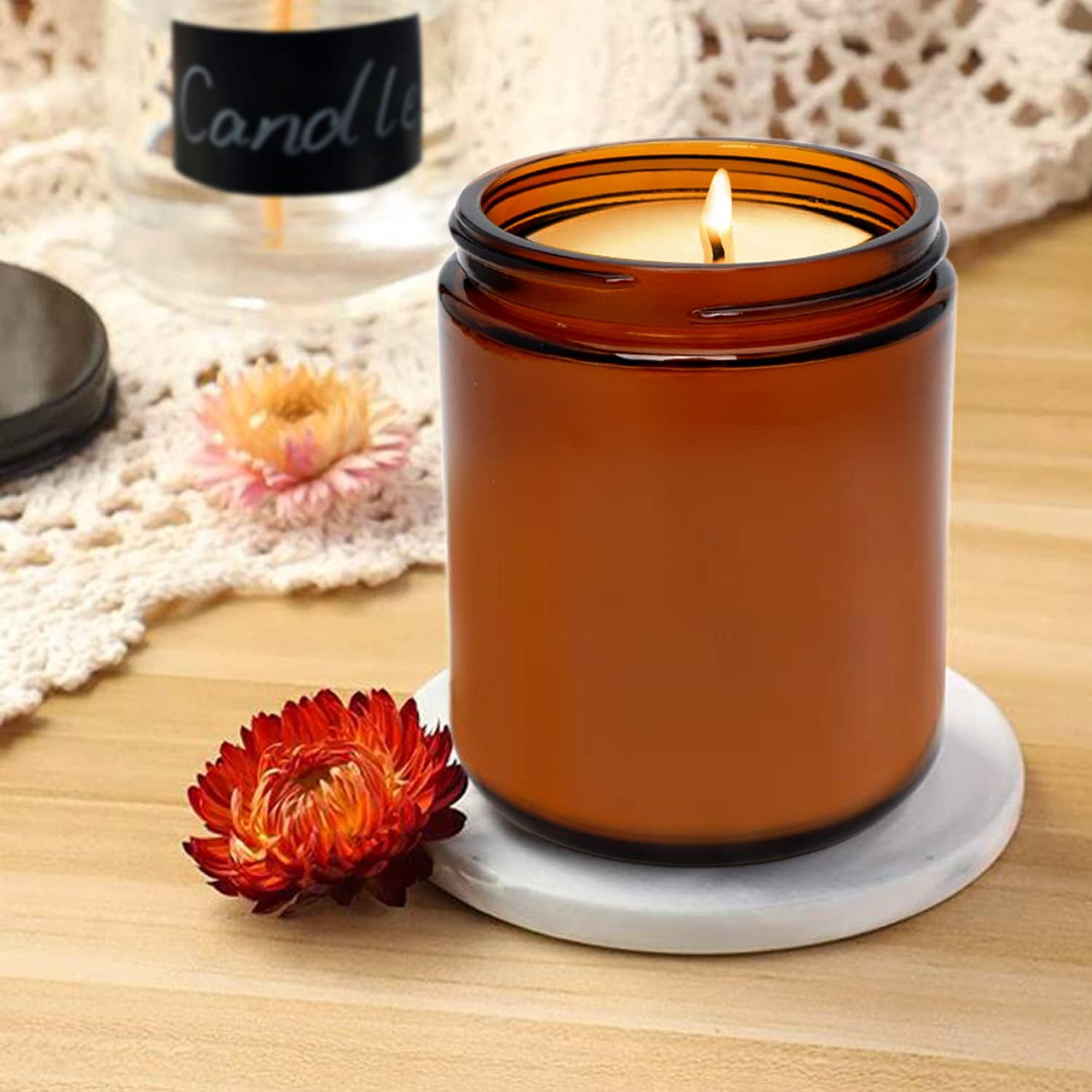 8oz 240ml Amber Glass Candle Jars With Lids in Bulk Candle Making Container