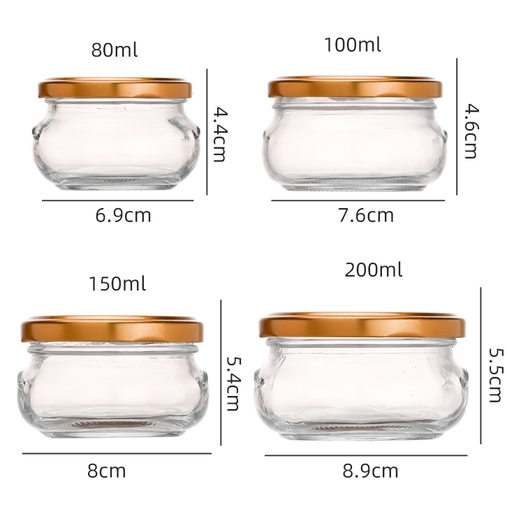 Wholesale 50ml 75ml 100ml Glass Bird's Nest Jar Streak Pudding Jam Glass Jar With Metal Cap
