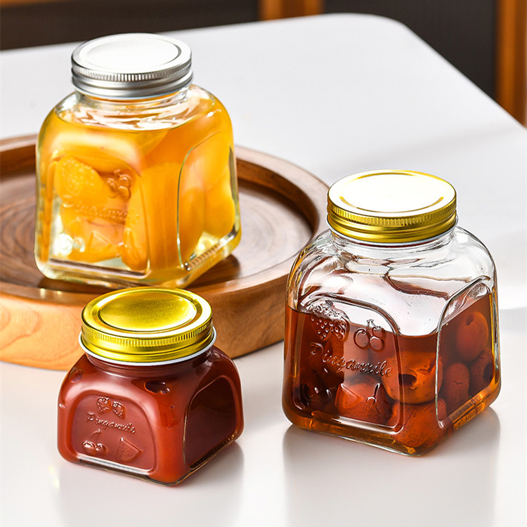 Clear 25oz Walnuts Spice Food Peanut Butter Sauce Storage Container 750ml Square Round Fruit Jam Glass Jar