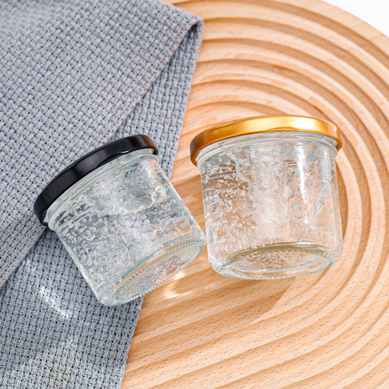 Wholesale 50ml 75ml 100ml Glass Bird's Nest Jar Streak Glass Salsa Pudding Jar W/ Metal Cap