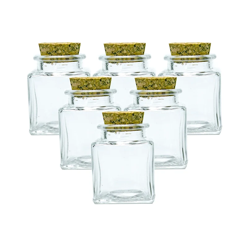 Wholesale 50ml Mini Square Glass Favor Jar With Cork Stopper for Candy and Spice