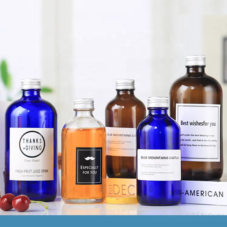 500ml Empty Blue Alcoholic Beverage Syrup Juice Kombucha Coffee Milk Boston Round Glass Bottles 250ml