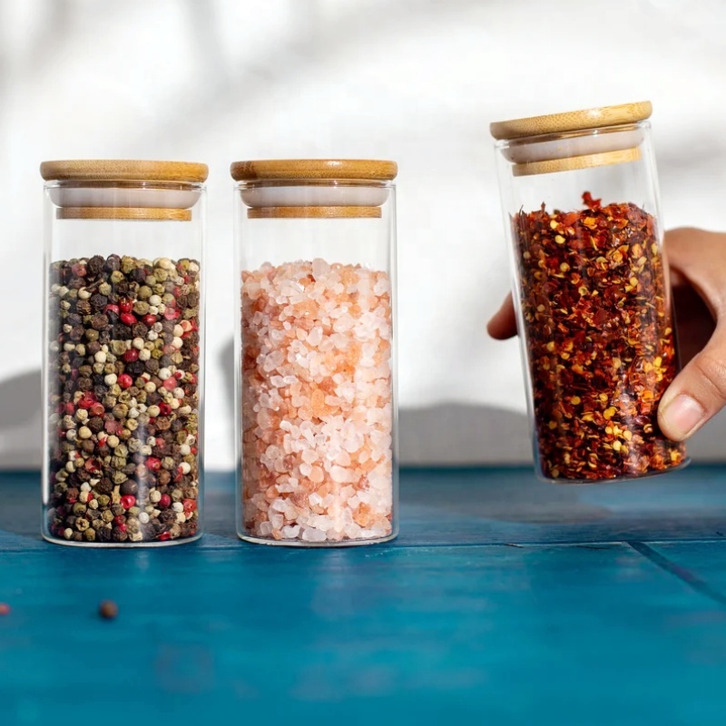 Borosilicate Glass Storage Jars with Wood Lid Suction Jars Food Kitchen Canisters with Bamboo Lid for Food Storage Container