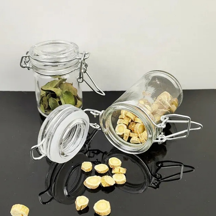 Wholesales Factory Price Airtight Storage Glass Jar With Metal Clip/glass Storage Jar Bottle With Flip Top Cap