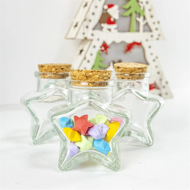 60ml 150ml 300 ml 10 OZ Empty Clear Star Shaped Glass Jar for Party Favors Spices Jar Herbs Keepsakes With Cork Stopper