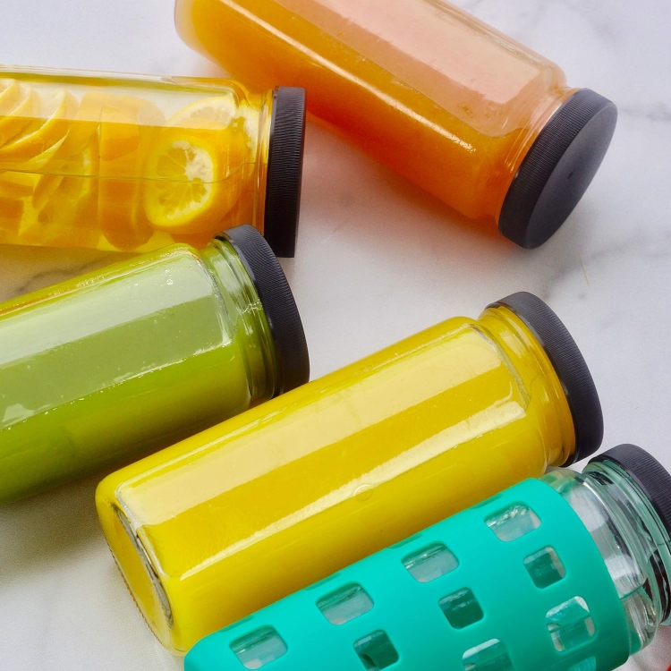 16oz Juice Bottles 500ml Clear Glass Jars With Lids, Reusable Round Beverages Drinking Jars With Screw Caps for Travel Milk