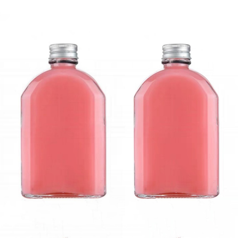 Customized Factory Price Flat Brandy Whisky Gin Tequila Glass Bottle 250ml 500ml Oval Shape Flask Glass Spirits Bottle