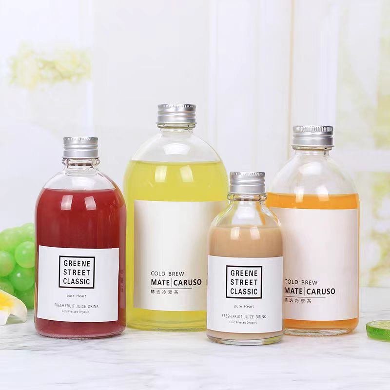 Recyclable 150ml 280ml 350ml 500ml Juice Boston Round Drinking/ Tea/Milk Tea/ Kombucha Beverage Glass Bottle
