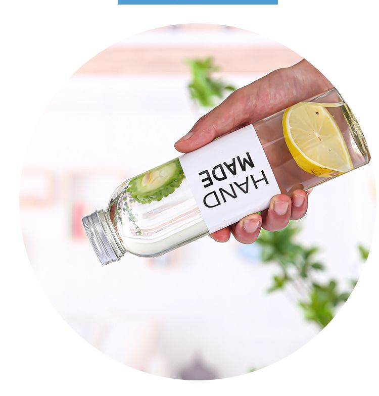 8oz  6oz 10oz 16oz 32oz Recyclable French Fresh square Friendly Recycled Glass Juice Milk Water Bottle With Plastic Cap