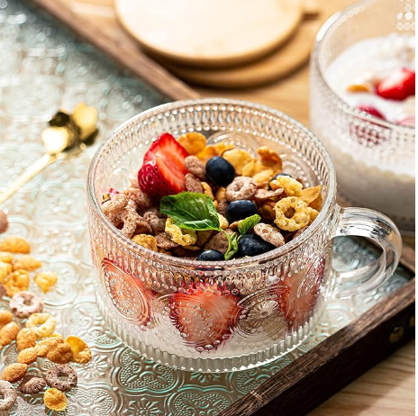 15 Oz Glass Jumbo Coffee Cups Clear Glass Coffee Mug With Handle for Cappuccino,Coffee,Latte,Cereal,Milk