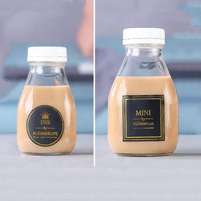 300ml and 500ml Square Cone Shape Milk Fruit Juice Glass Bottle With Plastic Screw Cap and Customized Logo Printing
