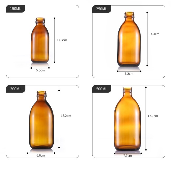 30ml 100ml 125ml 150ml 250ml Oral Liquid Cough Syrup Round Amber Glass Bottles Pharmaceutical Medical Packaging With Screw Cap