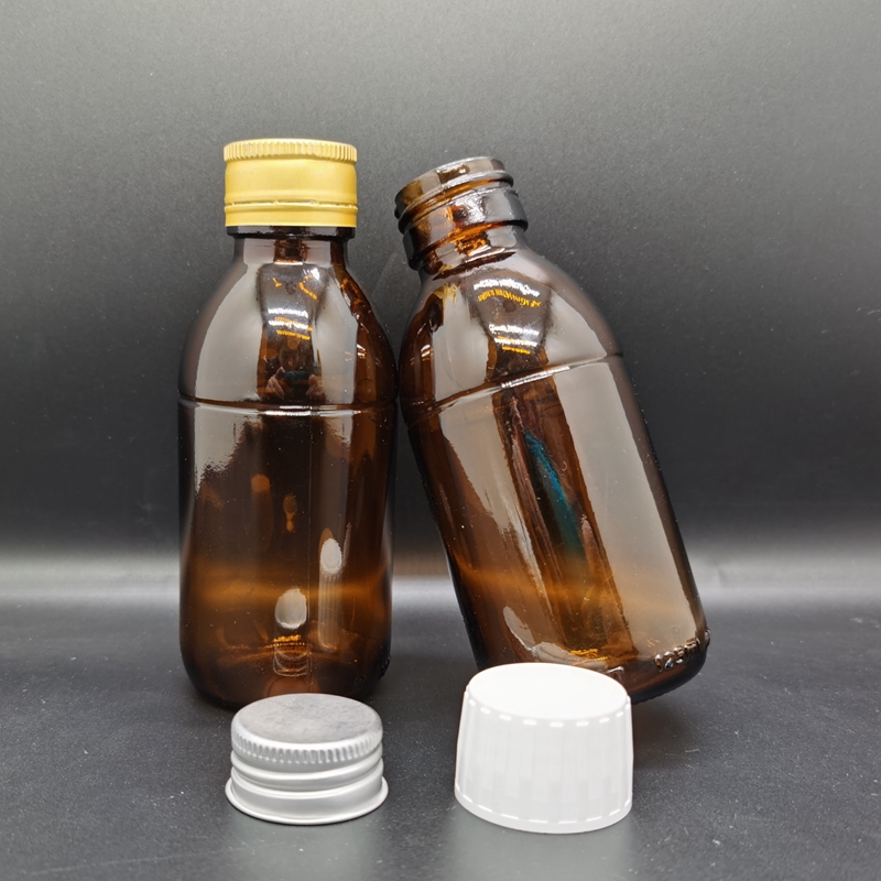 125 ml Oral Liquid Amber Unique Shape Glass Bottle Coffee Cough Syrup Dispenser Glass Bottle Maple Syrup Bottles W/Cap