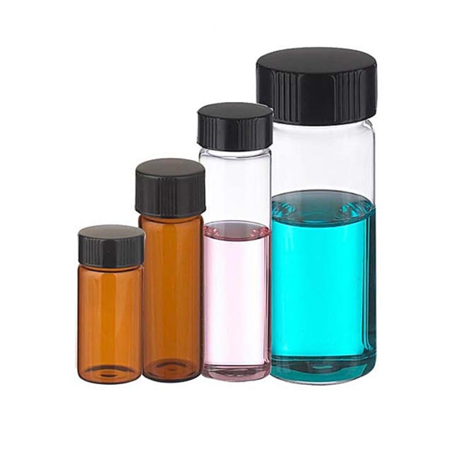 Glass Bottle 1Dram 2 Dram 4 Dram 5/8 Dram Clear Blue Amber Glass Vial With Black Cap