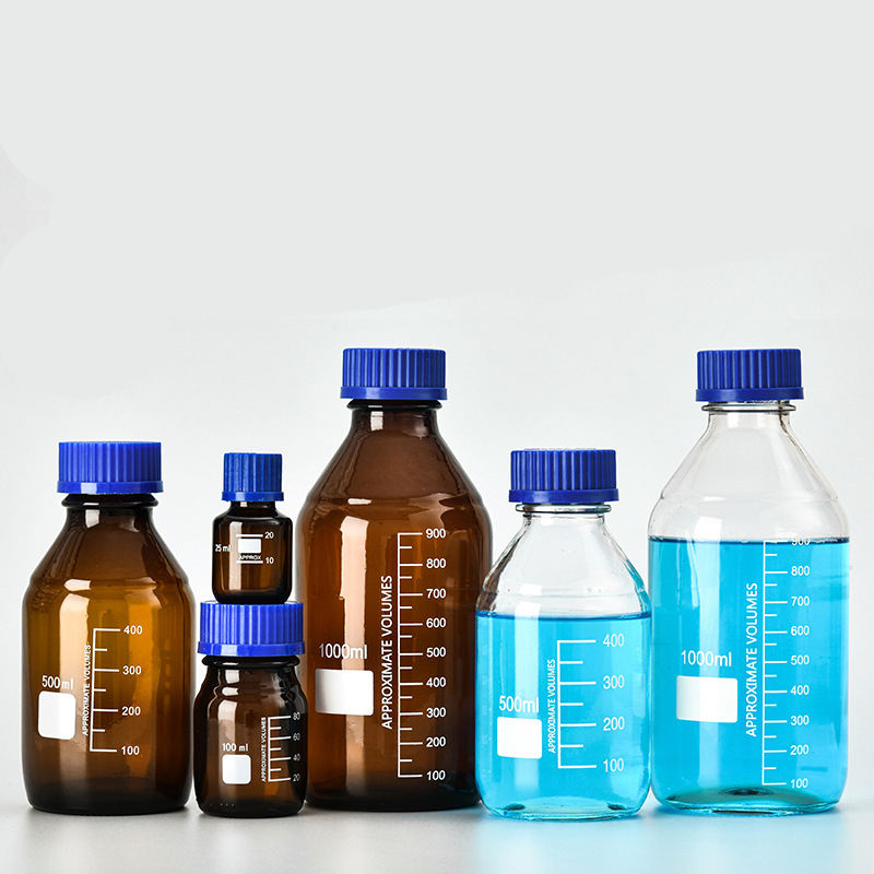Chemical Media Glass Storage Reagent Bottle With GL45 Blue Screw Cap