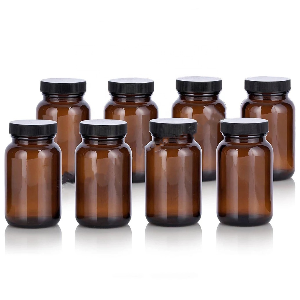 Empty Pharmaceutical 75ml 100ml 200ml 450ml 500ml 1000ml Wide Mouth Tawny Glass Bottle for Capsule Pill Tablet