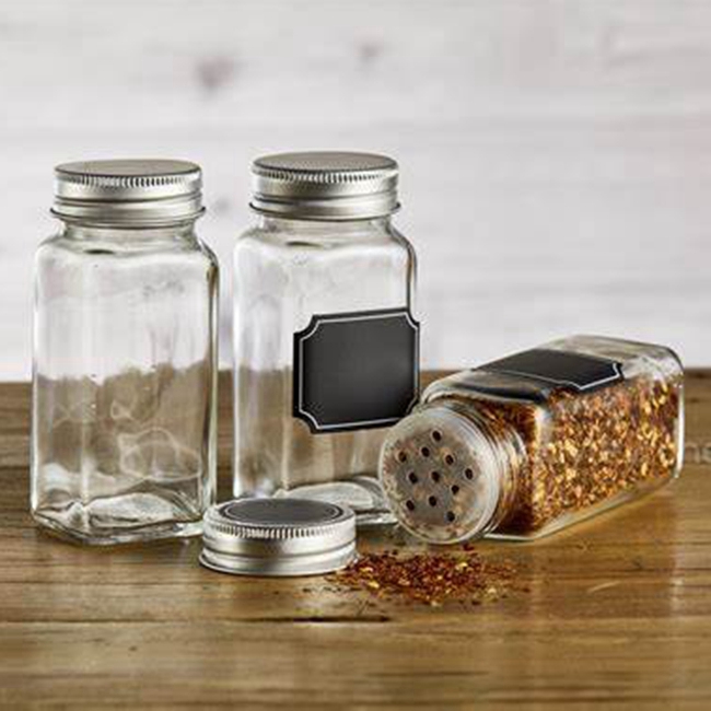 Factory Direct Square Glass Spice Jars With Airtight Metal Lids Empty Spice Containers Shaker Pot Food Condiment Labels Included