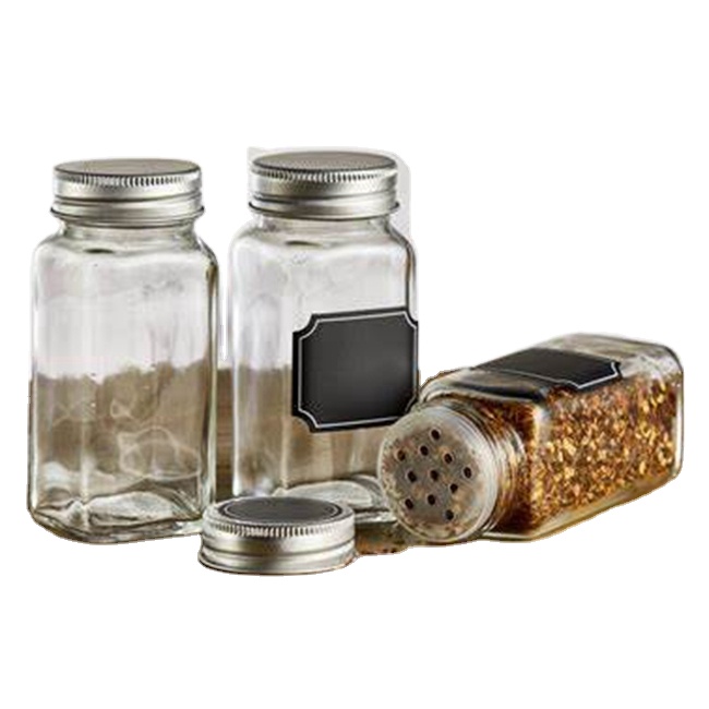 4oz 120ml Empty Square Kitchen Spice Storage Container Glass Pepper Jar With Metal Shaker Lids for Food Hot Stamping Use