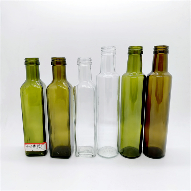100ml 200ml 500ml 750ml Green Square Round Marasca Edible Cooking Olive Oil Glass Bottle for Vinegar glass jar glass bottle
