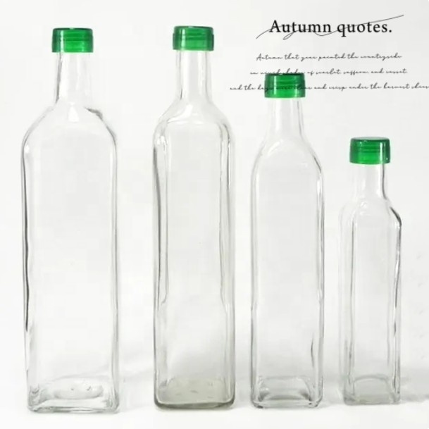 Wholesale High Quality Square Empty Clear Green 100ml150ml250ml 500ml 750ml 1000m Cooking Vinegarl Olive Oil Glass Bottle