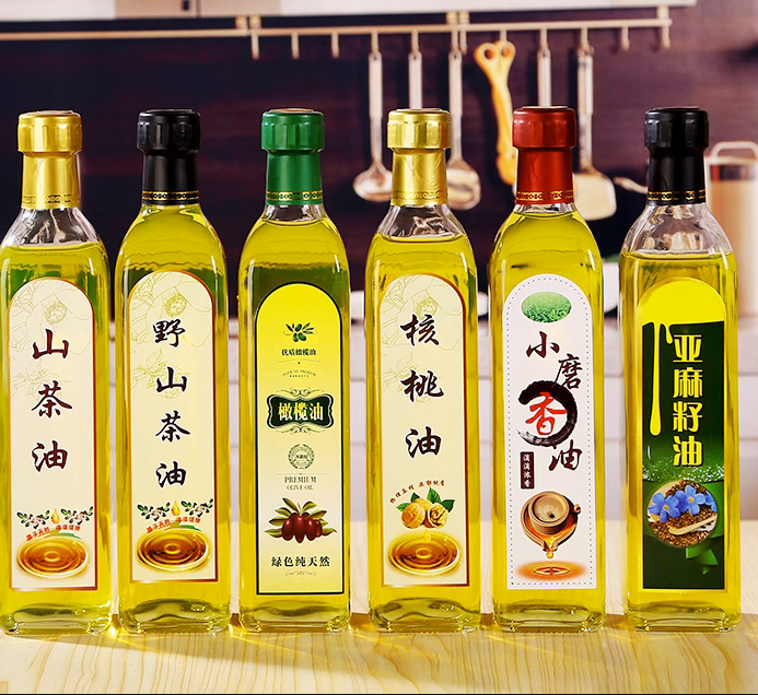 Wholesale Glass Olive Oil Bottles Transparent Square & Round 100ml 200ml 250ml 500ml 750ml 1L Screw Cap Screen Printing Surface