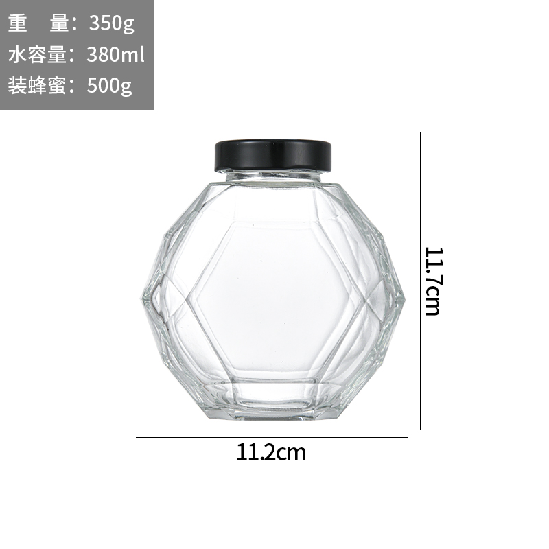 200g 300g 350g 500g  Clear Hexagon Glass Honey Jar Face Cream Jar Bottles Jam Pots for Jam With Screw Top Bamboo Lid Wooden Cap